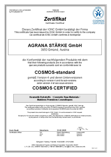 certificate cosmetic raw materials